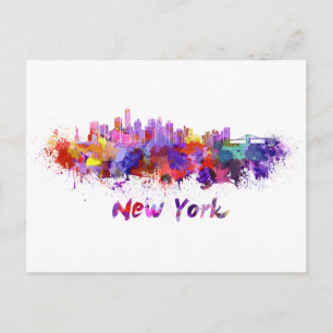 New Yorker Skyline in Aquarellfarbe Postkarte
