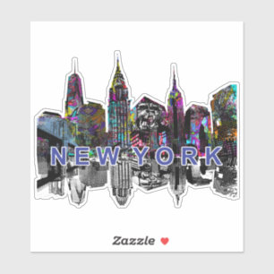 New Yorker Skyline in Graffiti Aufkleber