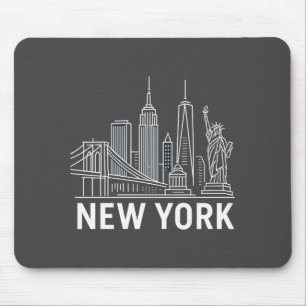New Yorker Skyline mit Freiheitsstatue Weiße Linie Mousepad