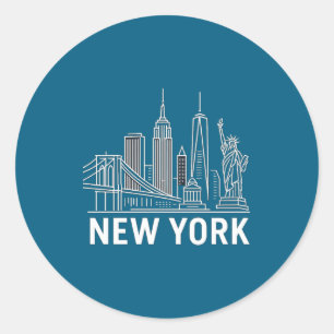 New Yorker Skyline mit Freiheitsstatue Weiße Linie Runder Aufkleber