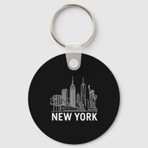 New Yorker Skyline mit Freiheitsstatue Weiße Linie Schlüsselanhänger