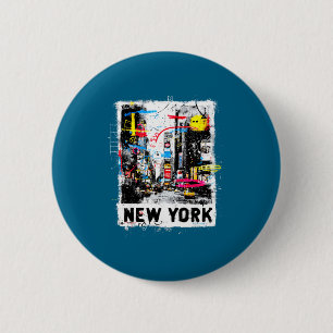 New Yorker Skyline Punk Grunge Vintage Retro Graff Button