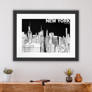 New Yorker Skyline Schwarz Weiß Matt Kunst Poster