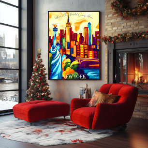 New Yorker Skyline und Freiheitsstatue im Fauvismu Poster