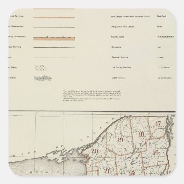 New Yorker Staat-Atlas Quadratischer Aufkleber (Vorderseite)