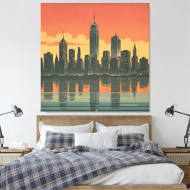 New Yorker Staat des Denkens - Retro Skyline-Leinw Leinwanddruck