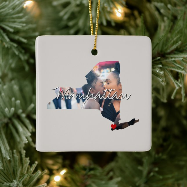 New Yorker Staat Foto-Eingabe und Ortsname Keramikornament (Baum)