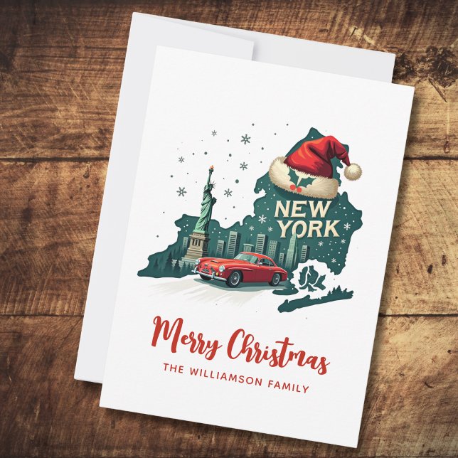 New Yorker Staat Merry Christmas Retro Personalisi Postkarte (Von Creator hochgeladen)
