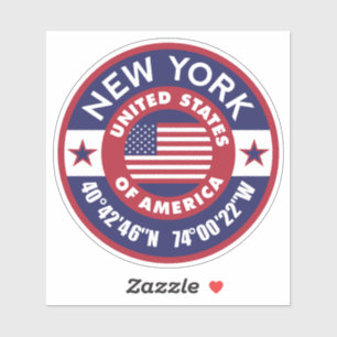 New Yorker Staat mit Koordinaten und amerikanische Aufkleber