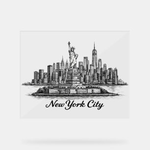 New Yorker Stadt Skyline Line Art Illustration Acrylschild