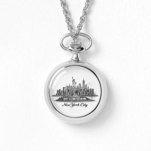 New Yorker Stadt Skyline Line Art Illustration Armbanduhr