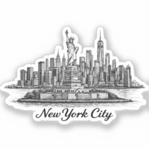 New Yorker Stadt Skyline Line Art Illustration Aufkleber