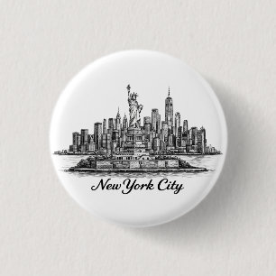 New Yorker Stadt Skyline Line Art Illustration Button