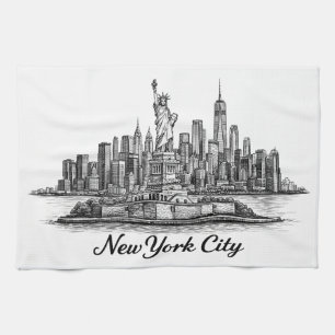 New Yorker Stadt Skyline Line Art Illustration Geschirrtuch