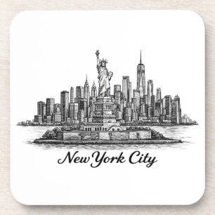 New Yorker Stadt Skyline Line Art Illustration Getränkeuntersetzer