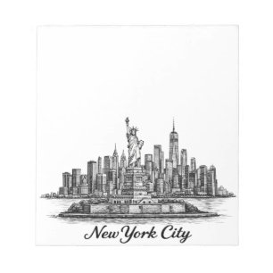 New Yorker Stadt Skyline Line Art Illustration Notizblock
