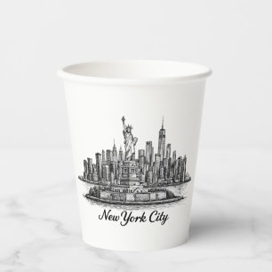 New Yorker Stadt Skyline Line Art Illustration Pappbecher