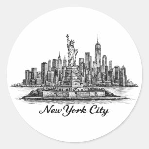 New Yorker Stadt Skyline Line Art Illustration Runder Aufkleber
