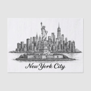 New Yorker Stadt Skyline Line Art Illustration Seidenpapier