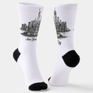New Yorker Stadt Skyline Line Art Illustration Socken