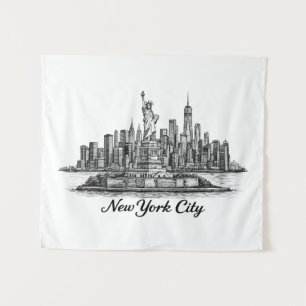 New Yorker Stadt Skyline Line Art Illustration Wandteppich