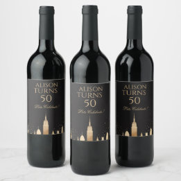 New Yorker Stadt-Skyline Partyartikel Schwarz & Go Weinetikett