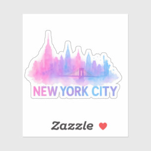 New Yorker Stadtansicht Aquarell-Kunst – Neon-Brüc Aufkleber