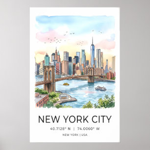 New Yorker Stadtansicht Druck - Aquarell mit Poster
