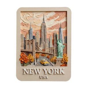 New Yorker Stadtansicht im Vintage-Stil mit 3D-Tex Magnet