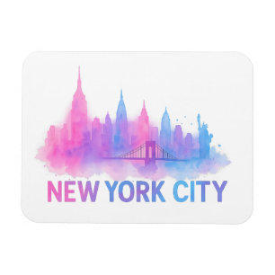 New Yorker Stadtbild Wasserfarbenkunst – Neonbrück Magnet