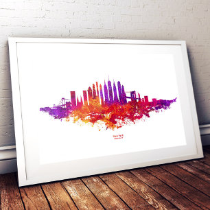 New Yorker Stadtsilhouette Aquarell auf Weiß Fotodruck