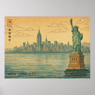 New Yorker Stadtsilhouette im japanischen Ukiyo-e- Poster