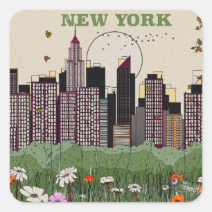 New Yorker Stadtsilhouette Quadratischer Aufkleber