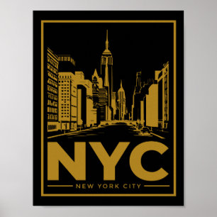 New Yorker Stadtsilhouette – Vintage Gold & Schwar Poster
