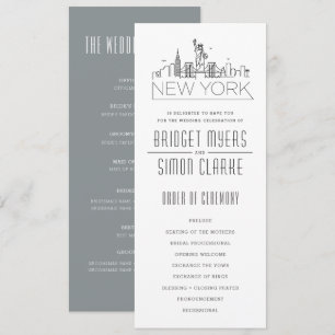 New Yorker stilisierte Skyline   Hochzeitsprogramm Einladung