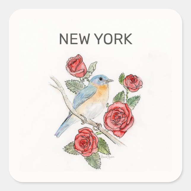 New Yorker Vogel und Blume Quadratischer Aufkleber (Vorderseite)