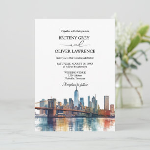 New Yorker Wasserfarben-Skyline Zielort-Hochzeit  Einladung