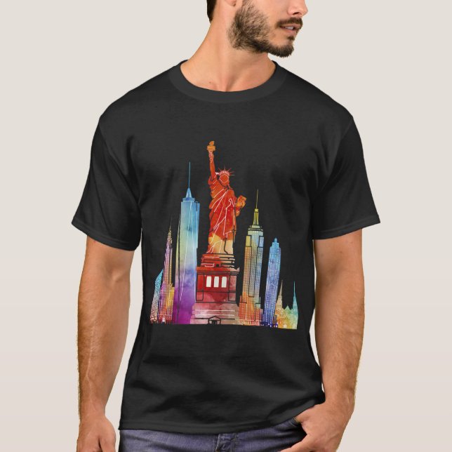 New Yorker Wasserfarbenstatue NYC T-Shirt (Vorderseite)