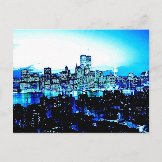 New Yorker Wolkenkratzer bei Nacht Postkarte (Vorderseite)