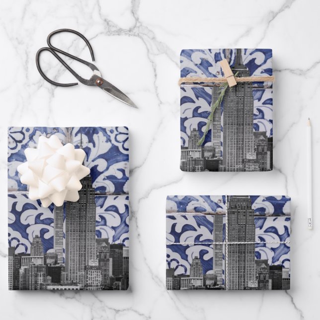 New Yorker Wolkenkratzer treffen auf portugiesisch Geschenkpapier Set (Vorderseite)