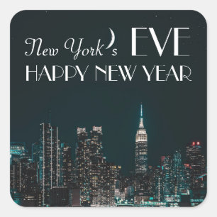 New Yorks Abend, glückliches neues Jahr Quadratischer Aufkleber
