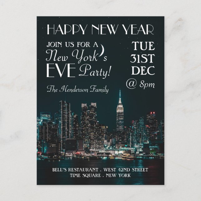 New York's Eve, Nouvel An Eve Party Invitation (Devant)