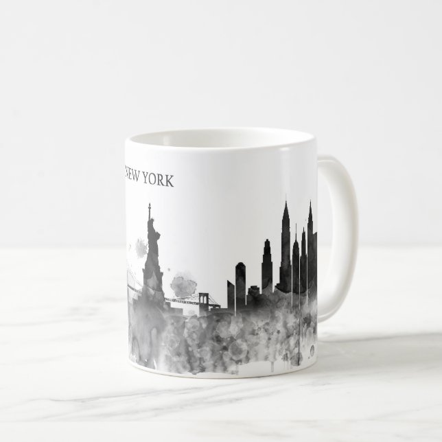 New- YorkSkyline-Aquarell-Schwarz-minimales Kaffeetasse (VorderseiteRechts)