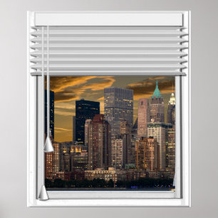 New Yorkskyline-Imitat-Fenster-Ansicht mit Poster
