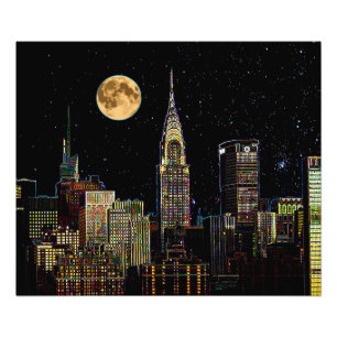 New- YorkSkyline nachts mit Vollmond Fotodruck