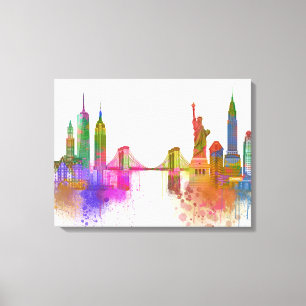 New- YorkSkyline - Regenbogen Leinwanddruck