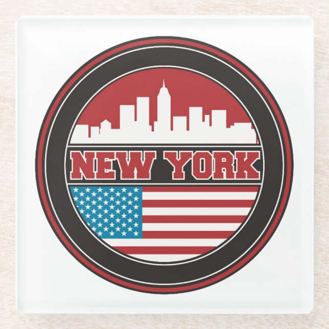 New- YorkSkyline | Vereinigte Staaten kennzeichnen Glasuntersetzer (Vorderseite)