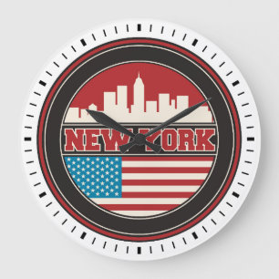 New- YorkSkyline   Vereinigte Staaten kennzeichnen Große Wanduhr