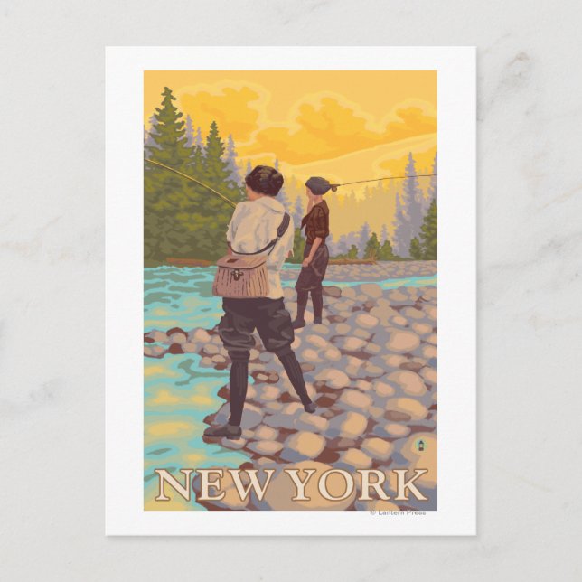 New YorkWomen Fly Fishing Scene Postkarte (Vorderseite)
