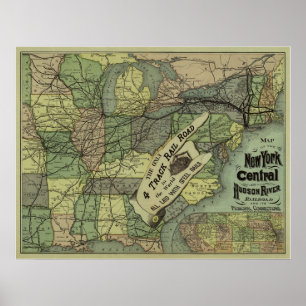 New- Yorkzentrale u. der Hudson-Eisenbahn-Karte Poster